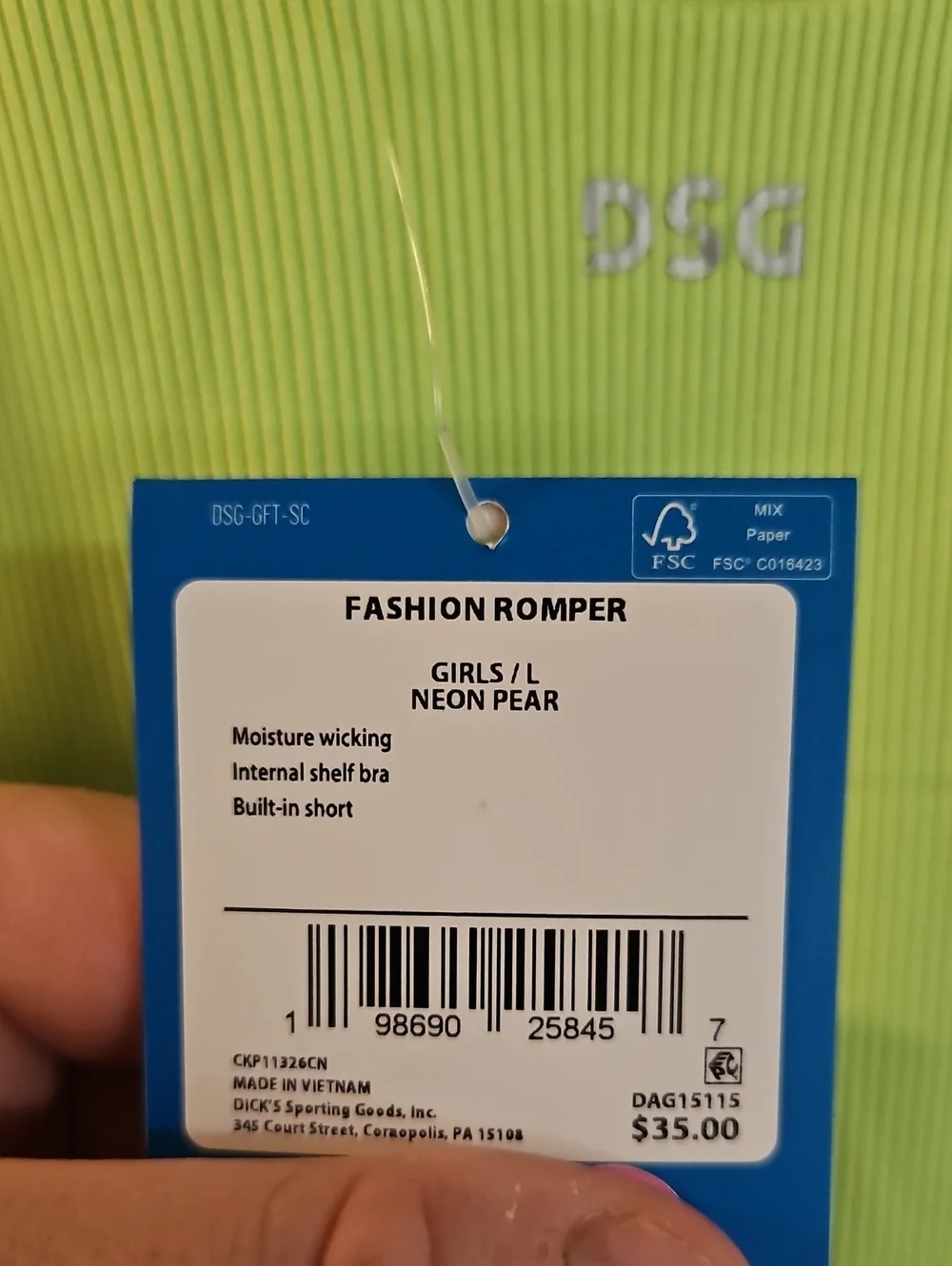 DSG Girls' Stride Fashion Romper: NEON PEAR: NEW WITH TAGS: SIZE L